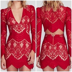 Free People/Saylor Lina Scalloped Mini Dress-Red-L